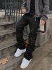 Men's Loose Fit Wide Leg Jeans Casual Ripped Hip Hop Style Stretch Flare Long Pants mid Waist Blue_mkmklike.com