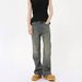 Men's Clothing Retro Distressed Ripped Jeans Men's Straight Leg Flare Slim Fit Pants High Street Vibe Trendy_mkmklike.com