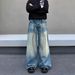 Men's Vintage Distressed Jeans – Relaxed Fit Straight-Leg Denim With Whisker & Crease Details (S-Xxxl, Mid-Rise, Cotton Blend, Streetwear)_mkmklike.com