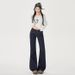 ELLE American Style Spicy Girl Dark Blue High Waist Flared Jeans For Women Autumn Slim Fit Slimming Non-Leg-Hugging_mkmklike.com