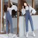 Chicco Denim Overalls For Female Students Korean Version New Loose Slimming Straight Jeans Stylish Shirt Two-Piece Set_mkmklike.com