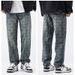 Men's Clothing Spring And Autumn Retro Jeans Men's Loose Straight Pants Trendy Stitching Washed Workwear Denim Trousers_mkmklike.com