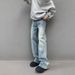 Nordmann American Style Casual Distressed Flared Jeans For Men High Street Vibe Versatile Slim Fit Cleanfit Long Pants_mkmklike.com