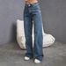"Classic Straight-Leg Women's Jeans – Russian-Style Denim Pants For Everyday Comfort (Dark Blue, Size 25-32)"_mkmklike.com