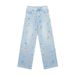 Design Sense Dachshund Embroidery Jeans For Women Spring New Straight Slim Fit Stylish Fleece Regular Wide Leg Pants_mkmklike.com