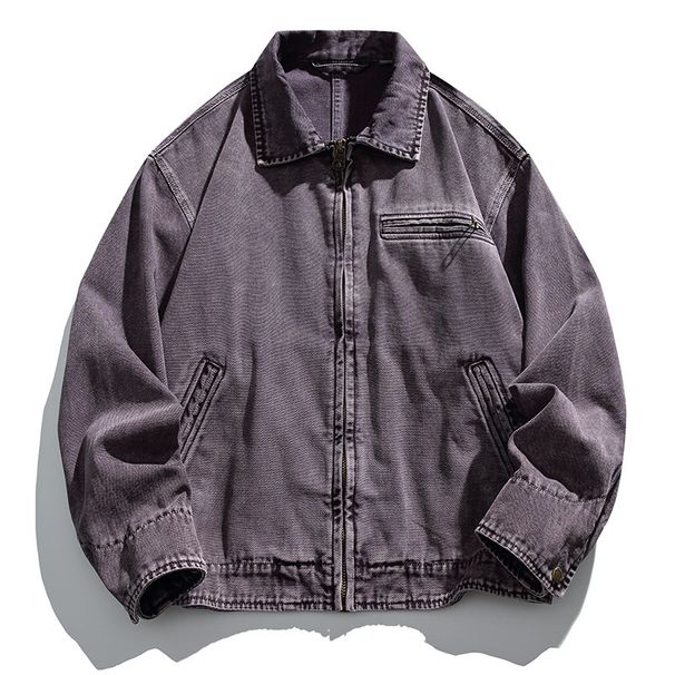 Vintage Detroit Washed Workwear Jacket - Heavyweight Cotton Unisex Utility Coat With Multiple Pockets & Relaxed Fit (Army Green/Black Grey/_mkmklike.com