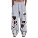 Women's Trendy Casual Wide Leg Pants Ripped Details Street Style Hip Hop Design Loose Sweatpants_mkmklike.com