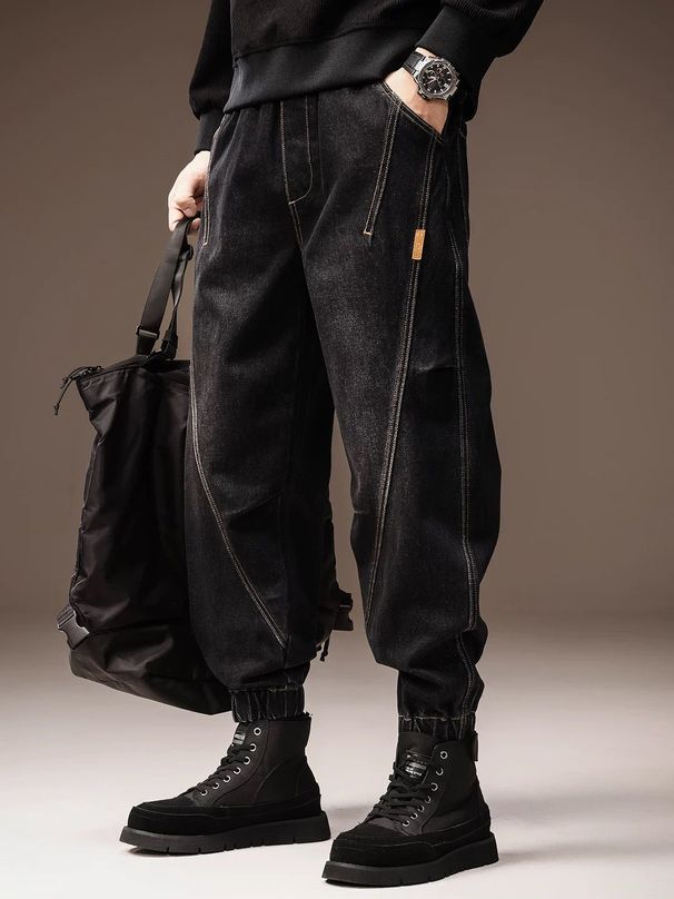 Men's Clothing Retro Workwear Jeans For Men, Autumn New Style, Loose Fit, Harem Style, Jogger Cuffs, Casual Long Pants._mkmklike.com