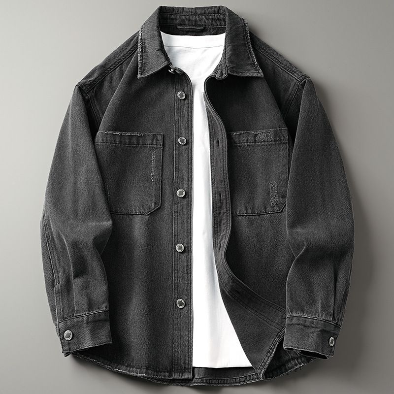 Retro Denim Shirt Men's Autumn Vintage Washed Casual Jacket Spring And Autumn Coat_mkmklike.com
