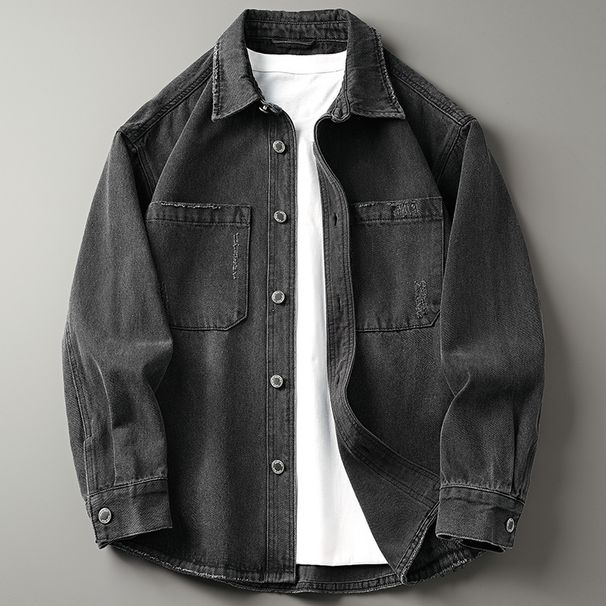 Retro Denim Shirt Men's Autumn Vintage Washed Casual Jacket Spring And Autumn Coat_mkmklike.com