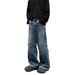 Vintage Washed Distressed Carpenter Jeans For Men & Women - High Waisted Straight Leg Baggy Denim Pants With Raw Hem_mkmklike.com