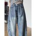 BOY Light Blue Vintage Scimitar Jeans For Men, High Street Design, Loose Casual Versatile Straight Wide-Leg Cargo Pants_mkmklike.com
