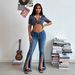 Rippled Distressed Flared Jeans – High-Stretch Bootcut Denim Pants – Women's Vintage Washed Bell Bottoms _mkmklike.com