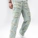 Men's Slim Fit Light Blue Washed Jeans – Straight Leg Distressed Denim Pants With Patch Details For Casual Wear_mkmklike.com