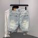2024 Summer Ripped Denim INS Trendy Brand Personality Side Cat Whiskers Patchwork Five-Point Mid-Length Shorts_mkmklike.com