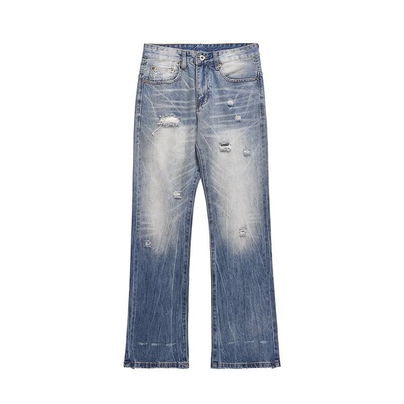 Men's High Street Ripped Cargo Jeans Spring/Summer Trendy Brand Cool Straight Leg Casual Pants mid Waist Long Non-Stretch_mkmklike.com