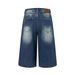 Men's Clothing Washed Retro Blue High Grade Cat Whisker Design Men's Loose Denim Cropped Trousers_mkmklike.com