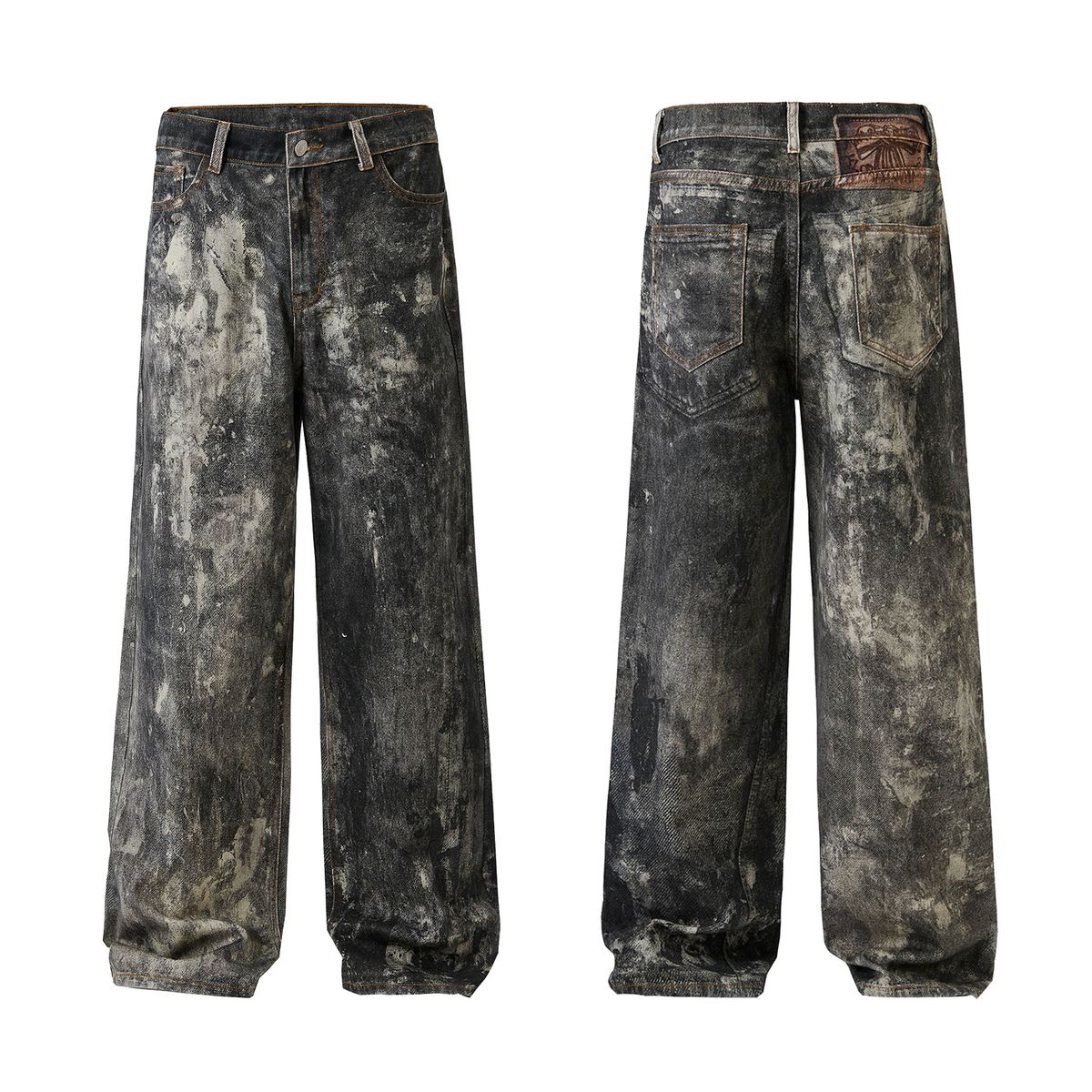 XXBRO Men's High Street Digital Print Jeans - Relaxed Straight Leg Denim Pants With AC Panel Construction & Vintage Wash (S-2XL, Mid-Rise, Streetwear)_mkmklike.com