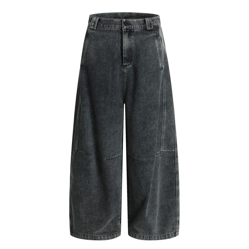 American Style Washed Vintage Patchwork Scimitar Jeans Men's Deconstructed Loose Wide-Leg Casual Pants Trendy_mkmklike.com