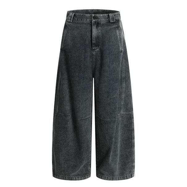 American Style Washed Vintage Patchwork Scimitar Jeans Men's Deconstructed Loose Wide-Leg Casual Pants Trendy_mkmklike.com