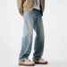 Men's Clothing Retro Washed Denim Jeans Straight Leg Loose Fit Trousers For Men And Women High End Style Niche Design Cool And Edgy Wide Leg_mkmklike.com