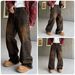 Men's Distressed Patchwork Denim Jeans - Vintage Brown High Street Style, Loose Fit Workwear Pants For Casual Streetwear_mkmklike.com