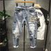 Men's Trendy Patchwork Denim Jeans Korean Style Slim Fit Stretchy Skinny Jeans Mid Waist Long Straight Pants_mkmklike.com