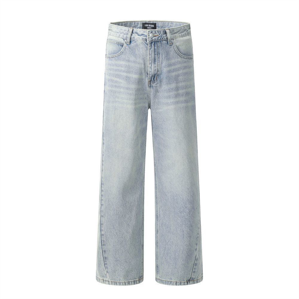 Light Washed Jeans For Men American Style Cleanfit Street Fashion Pocket Design Loose Straight Long Pants_mkmklike.com