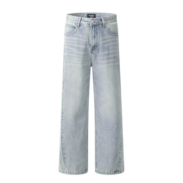 Light Washed Jeans For Men American Style Cleanfit Street Fashion Pocket Design Loose Straight Long Pants_mkmklike.com