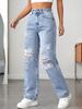 Women's Clothing Pocket Ripped Casual Denim Wide Leg Pants_mkmklike.com