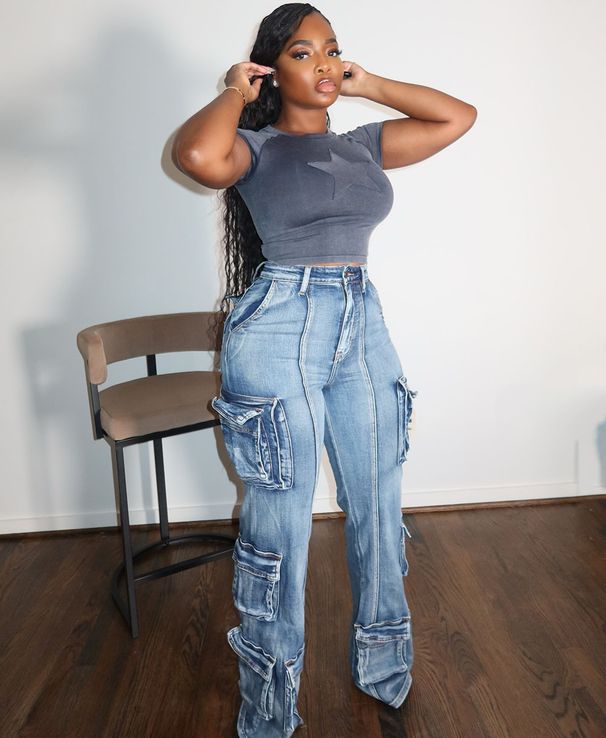 Women’s High-Waisted Straight-Leg Jeans – Multi-Pocket Utility Denim Pants, Vintage Wash (S-XXXL, Blue & Grey)_mkmklike.com