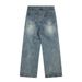 American Style Distressed Jeans Loose Basic Washed White Casual Straight Long Pants Men's Versatile Street Fashion_mkmklike.com