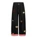 American Street Style Bear Embroidery Straight-Leg Jeans For Men With Design Sense, Rolled Hem, Color-Block Plaid_mkmklike.com