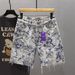 Men's Floral Print Denim Shorts Loose Fit Casual Vintage Design Blue And White Cotton Blend Summer Shorts 5-Inch Inseam_mkmklike.com