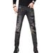 Streetwear Spray-Print Slim Fit Jeans For Men – Distressed Ink Wash Denim Pants With American Casual Style (Black-Grey, Sizes 28-36)_mkmklike.com