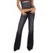Flared Jeans Low Rise Reverse Flip Up Waist Women's Denim Fashion_mkmklike.com