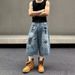 Men's Vintage Street Graffiti Print Denim Shorts - Retro Loose Fit Cargo Pants For Summer Casual Wear_mkmklike.com