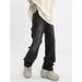 Men's Clothing Retro Vintage Blue Jeans For Men - American High Street Vibe, Deconstructed Button Design, Straight & Slightly Flared Trousers_mkmklike.com