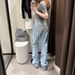 Plus Size American Washed Straight Leg Jeans For Women, New Spring Style, Slim Fit, Loose Fit, High Waist, Versatile, Floor Length Pants_mkmklike.com