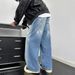 Men's Star Print Jeans - Relaxed Straight Leg Denim Pants With Washed Finish For Casual Wear_mkmklike.com