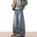 Men's Distressed Silhouette Scimitar Jeans Loose Slim Fit Casual Wide Leg Pants Mid Waist Cotton Blend Vintage American Style_mkmklike.com