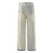 Punk Heavy Washed Faded Jeans Yellow Mud Dyed Casual Men's Street Fashion Distressed Frayed Straight Long Pants_mkmklike.com