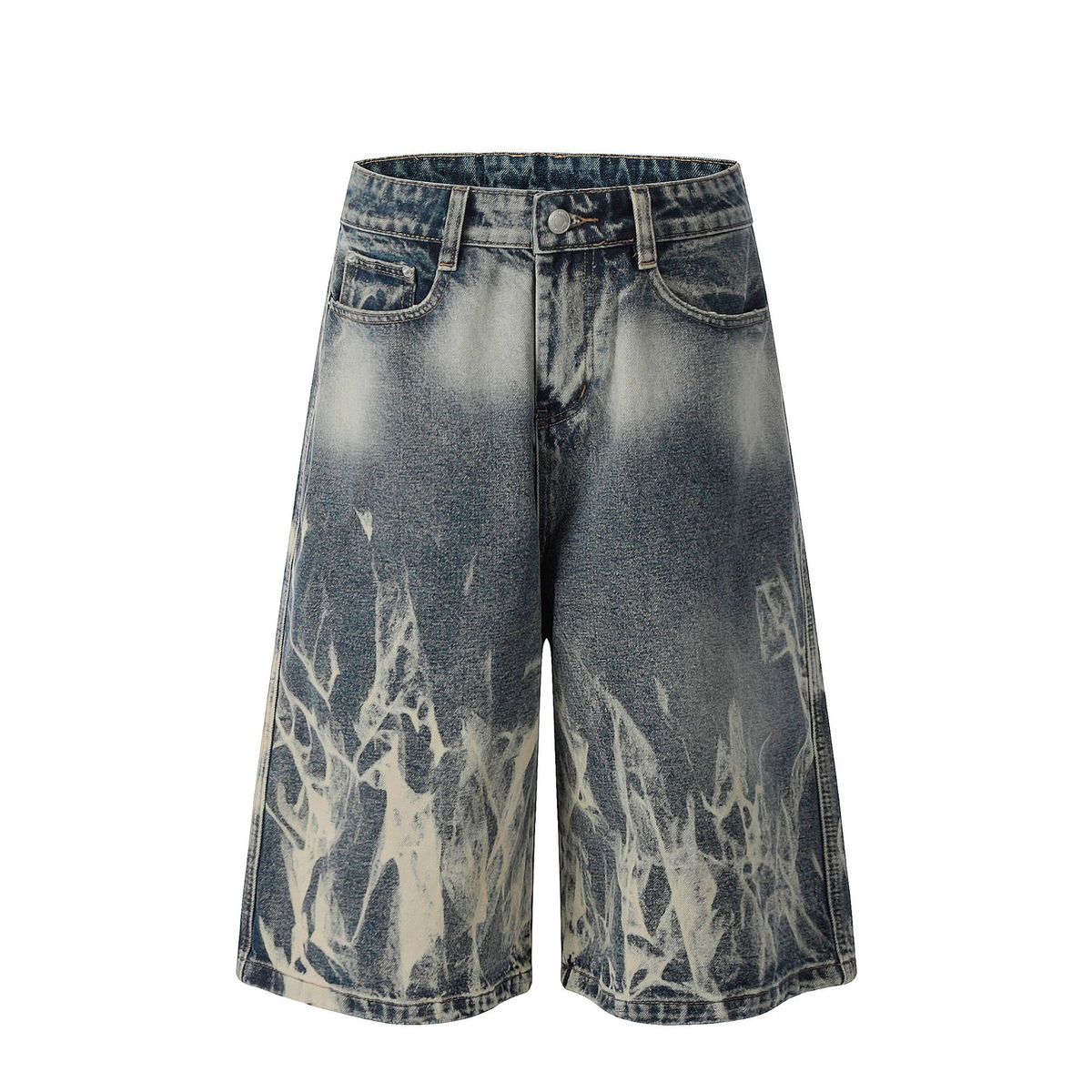 Men’s Clothing Men's Retro Sprayed Monkey Washed Denim Shorts Men's Straight Loose Flame Shorts_mkmklike.com