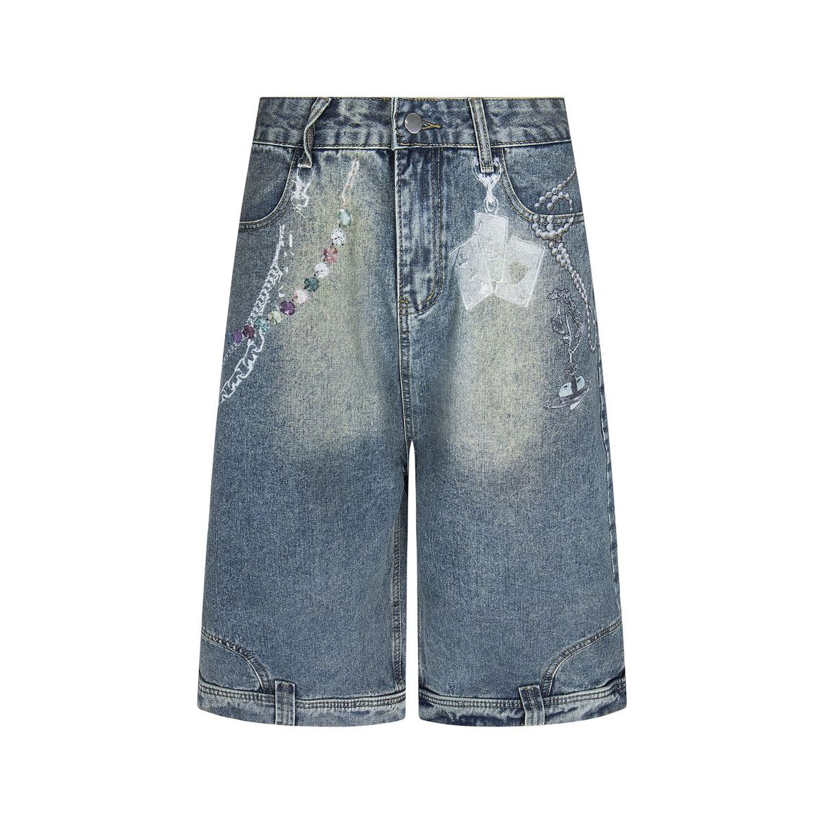 Men's Clothing Retro Seven Point Wide Leg Jeans Summer New Straight High Waist Loose Street Style Mid Length Pants_mkmklike.com