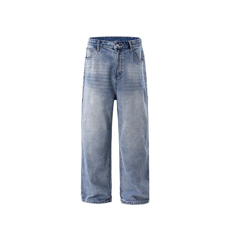 Vintage Washed Straight Leg Denim Pants For Men - Classic Relaxed Fit Jeans With Distressed Details For Casual Streetwear_mkmklike.com