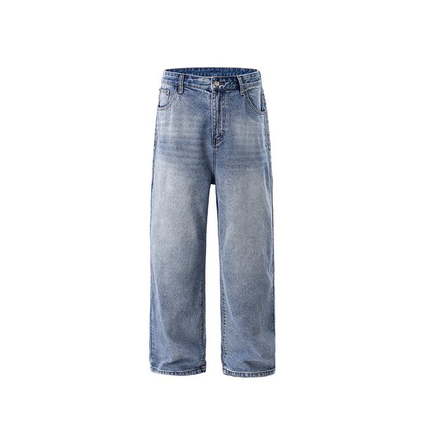 Vintage Washed Straight Leg Denim Pants For Men - Classic Relaxed Fit Jeans With Distressed Details For Casual Streetwear_mkmklike.com