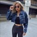 Women's Clothing Denim Jacket Short Sleeve Casual Streetwear Fashion Cropped Jacket For Women (XS/S/M/L, Dark Blue)_mkmklike.com