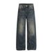 Men's High Street Vintage Blue Washed Relaxed Fit Jeans With Cat Whisker Design- Comfortable Cotton Blend Straight Leg Denim Pants For Casual Wear_mkmklike.com