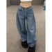 Y2K High-Waisted Loose Fit Denim Jeans – Vintage Blue Wide-Leg Floor-Length Pants (S-XXXL)_mkmklike.com
