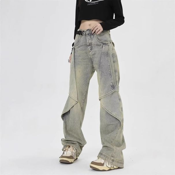 FUIV Casual Pants Men's Spring And Autumn American Washed Yellow Mud High-End Straight Wide Leg Jeans_mkmklike.com